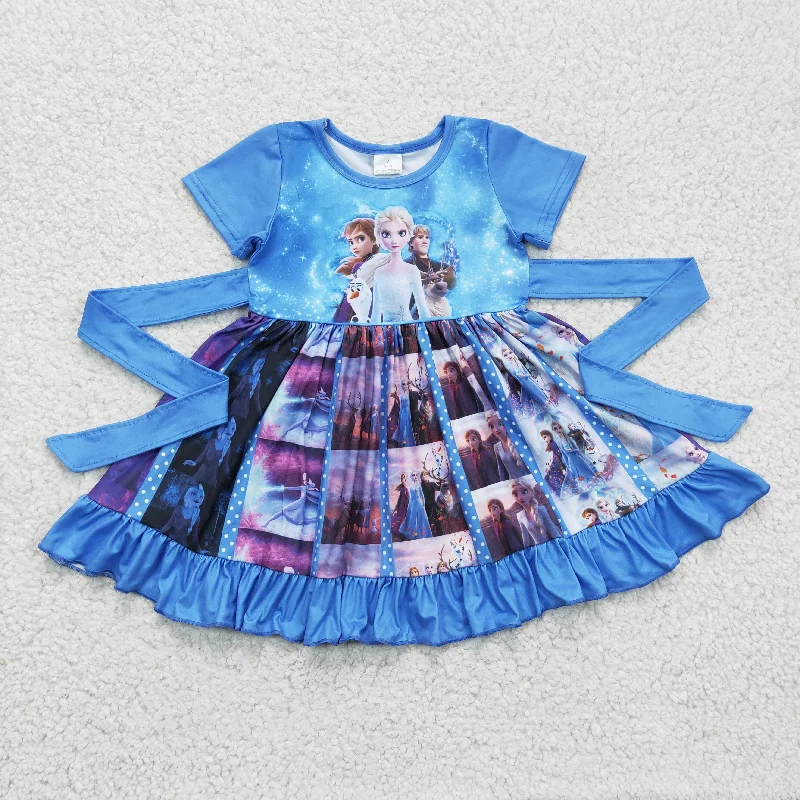 Summer blue cartoon print girl skirt