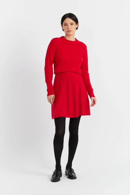 Velvet-Red Wool-Cashmere Mini Skirt