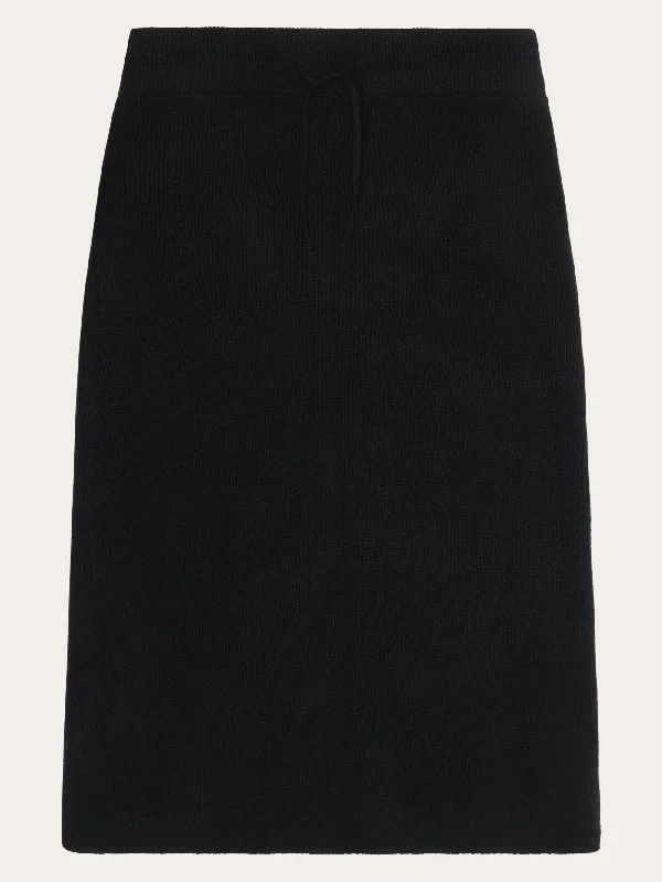 Wool midth lengt rib knit skirt - Black Jet