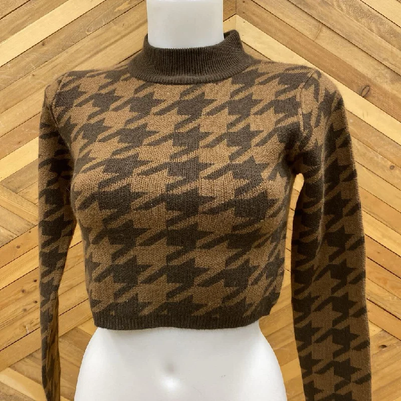 A.C.W. Houndstooth Pattern Sweater: Brown-women-XS