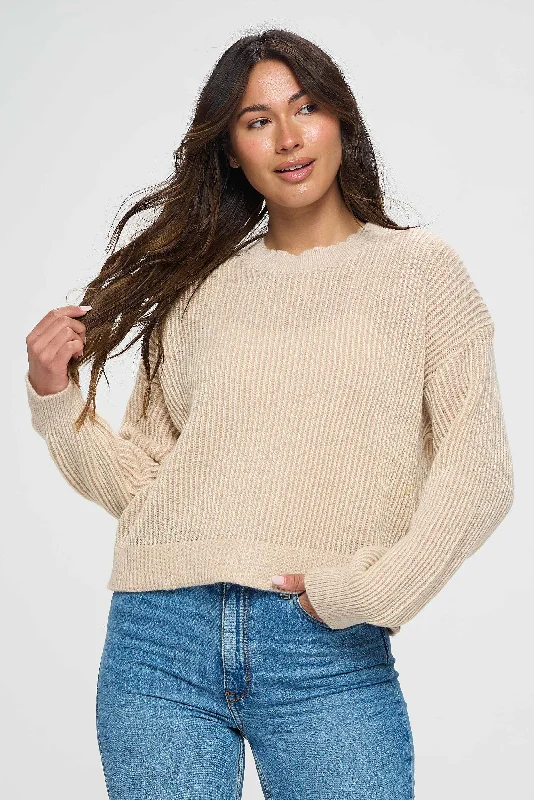 Basic Beige Round Neck Pullover – Cozy Minimalist Sweater for Everyday Wear | Women's Fall