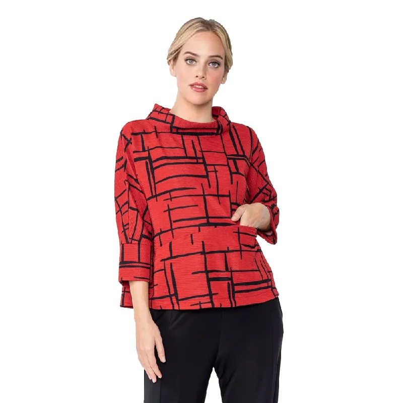 IC Collection Geometric Boxy Sweater Top in Red - 4962T