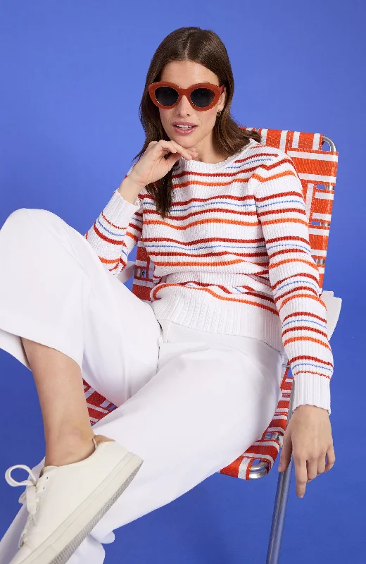 Cory Textured Stripe Sweater - Orange Sapphire Stripes