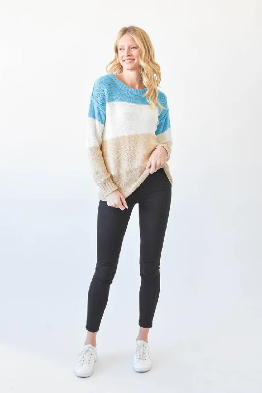 DOORBUSTER: Crewneck Colorblock Sweater - Aqua by Sew In Love