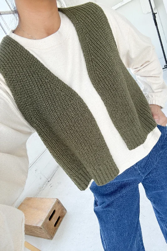 Granny Cotton Sweater Vest - Olive Green