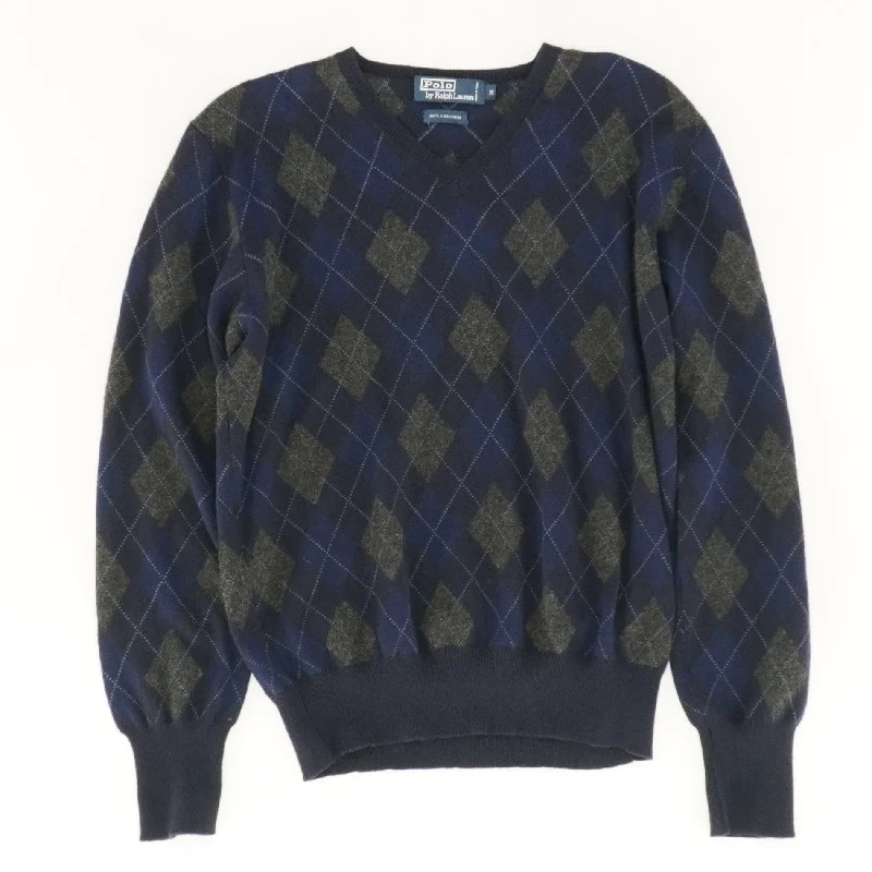 Navy Argyle V-Neck Pullover Sweater