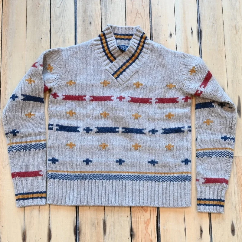 Pendleton Hallie Marino Sweater in Barley with Multi-Colored Graphic