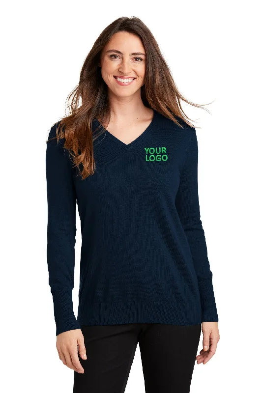 Port Authority Ladies V-Neck Customized Sweaters, Navy