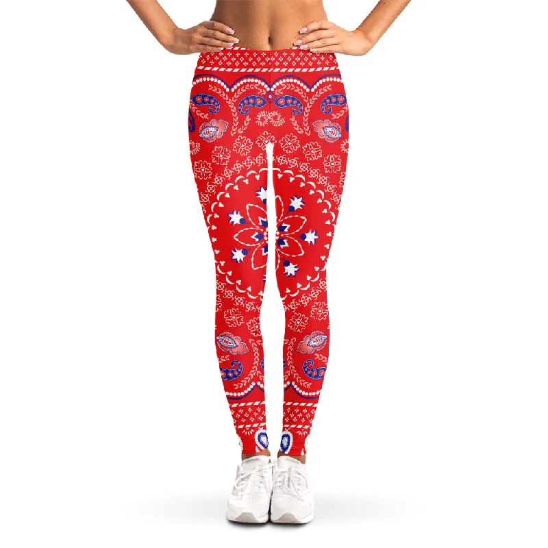 Red Blue And White Bandana Print Women's Leggings