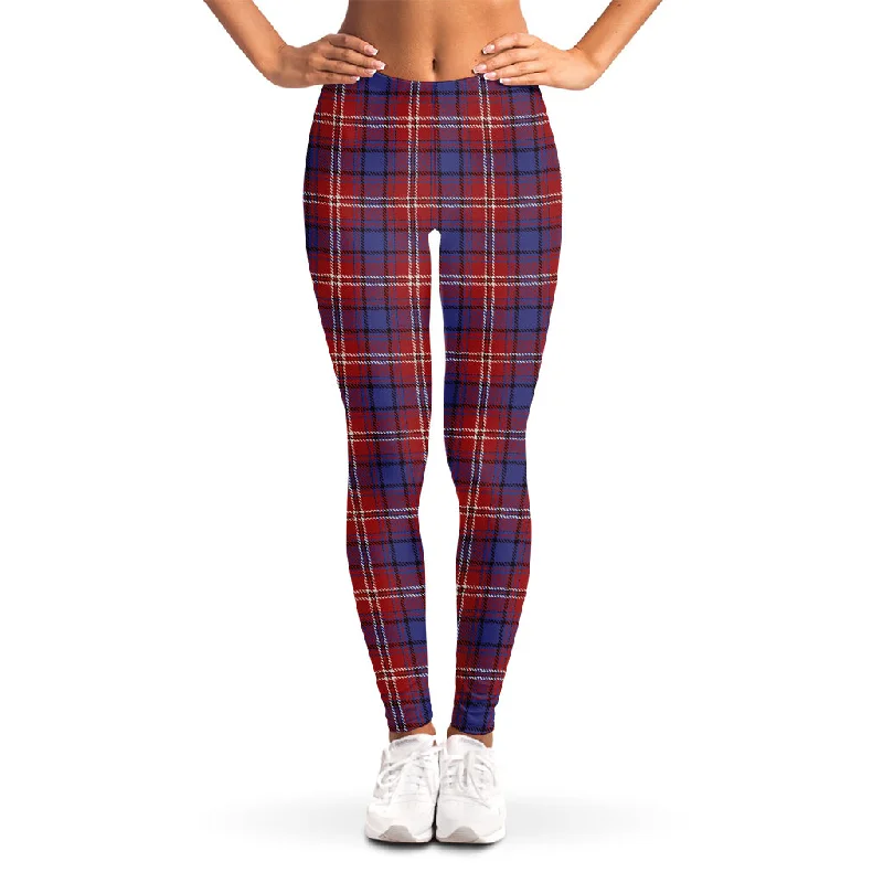 Red Blue And White Tartan Pattern Print Women's Leggings