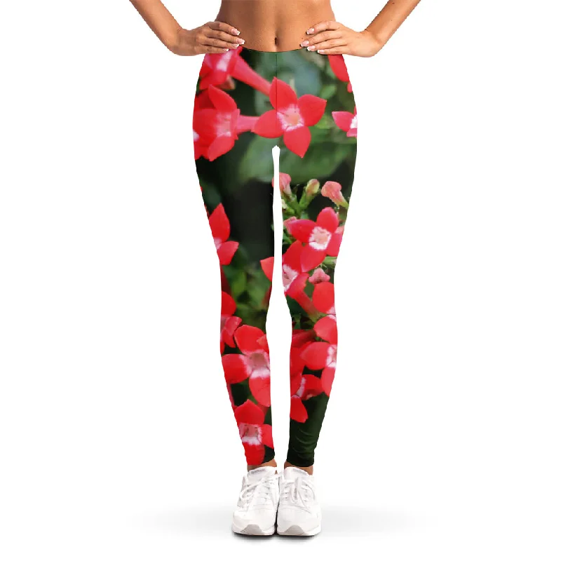 Red Bouvardia Print Women's Leggings