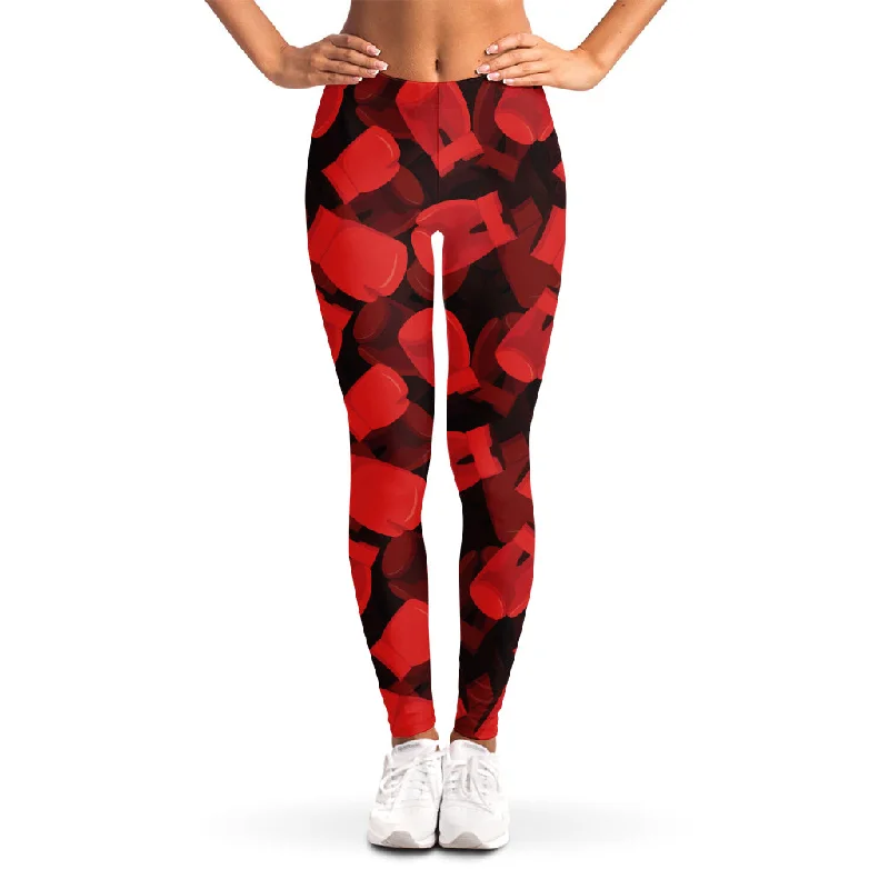 Red Boxing Gloves Pattern Print Women's Leggings