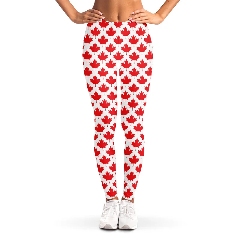 Red Canadian Maple Leaf Pattern Print Women's Leggings