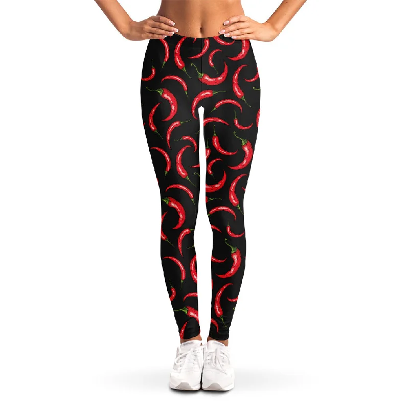 Red Chili Peppers Pattern Print Women's Leggings