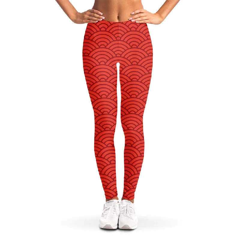 Red Chinese Pattern Print Women's Leggings