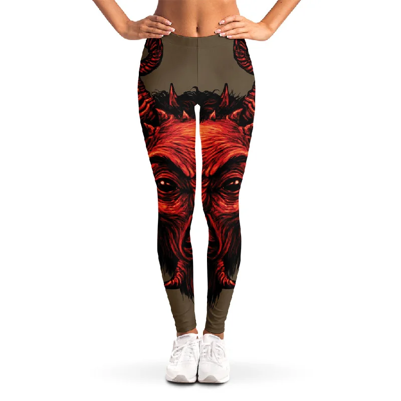 Red Devil Satan Print Women's Leggings