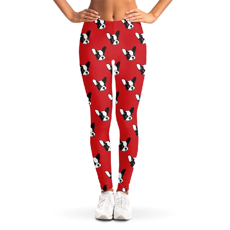 Red French Bulldog Pattern Print Women's Leggings