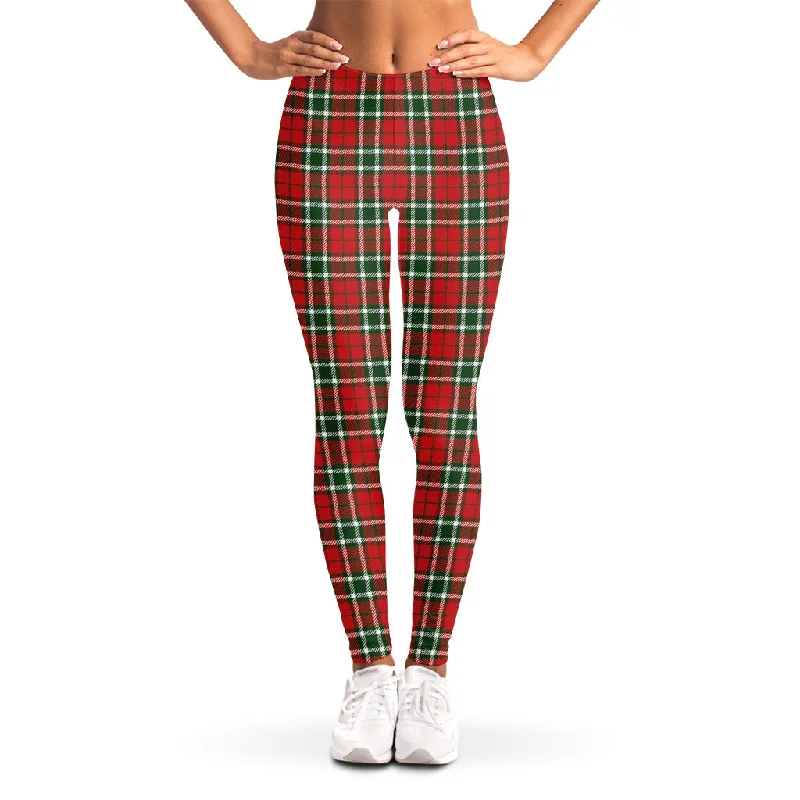 Red Green And White Tartan Pattern Print Women's Leggings