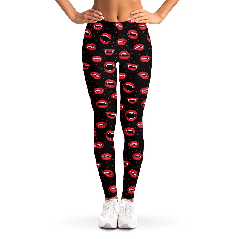 Red Halloween Vampire Lips Pattern Print Women's Leggings