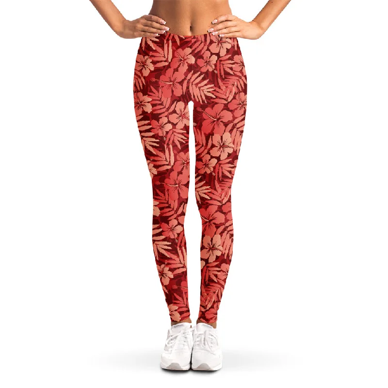 Red Hawaiian Tropical Pattern Print Women's Leggings