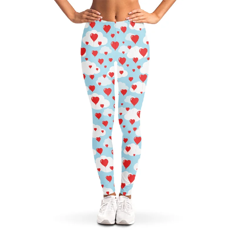 Red Heart Balloon Pattern Print Women's Leggings