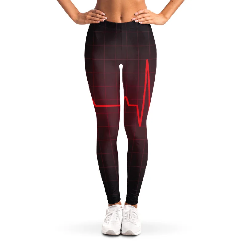 Red Heartbeat Print Women's Leggings