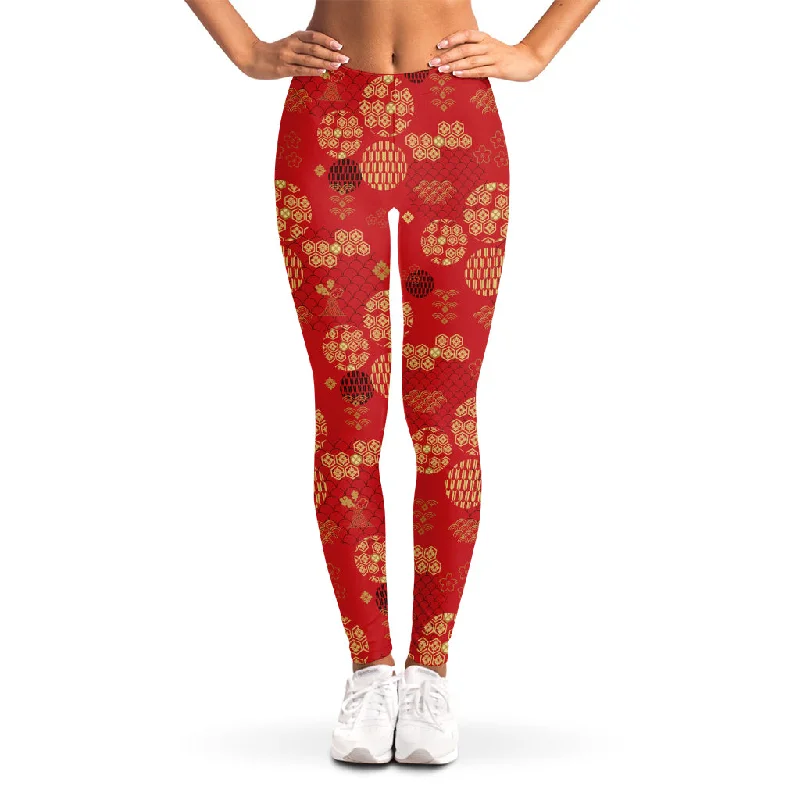 Red Japanese Pattern Print Women's Leggings