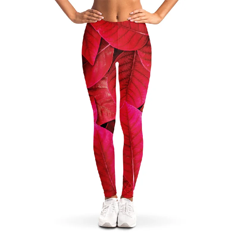 Red Leaf Print Women's Leggings