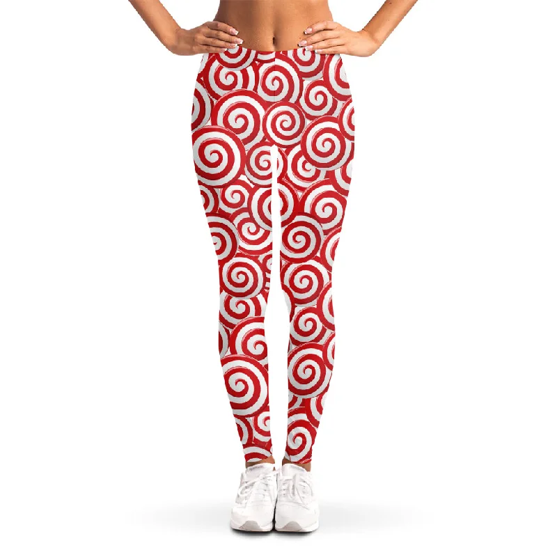 Red Lollipop Candy Pattern Print Women's Leggings