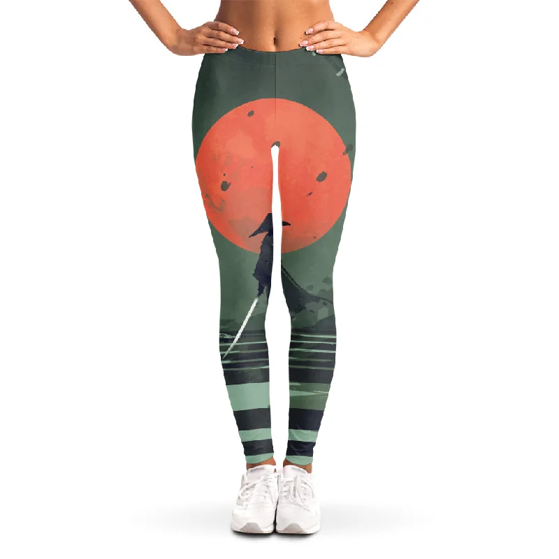 Red Moon Samurai Print Women's Leggings