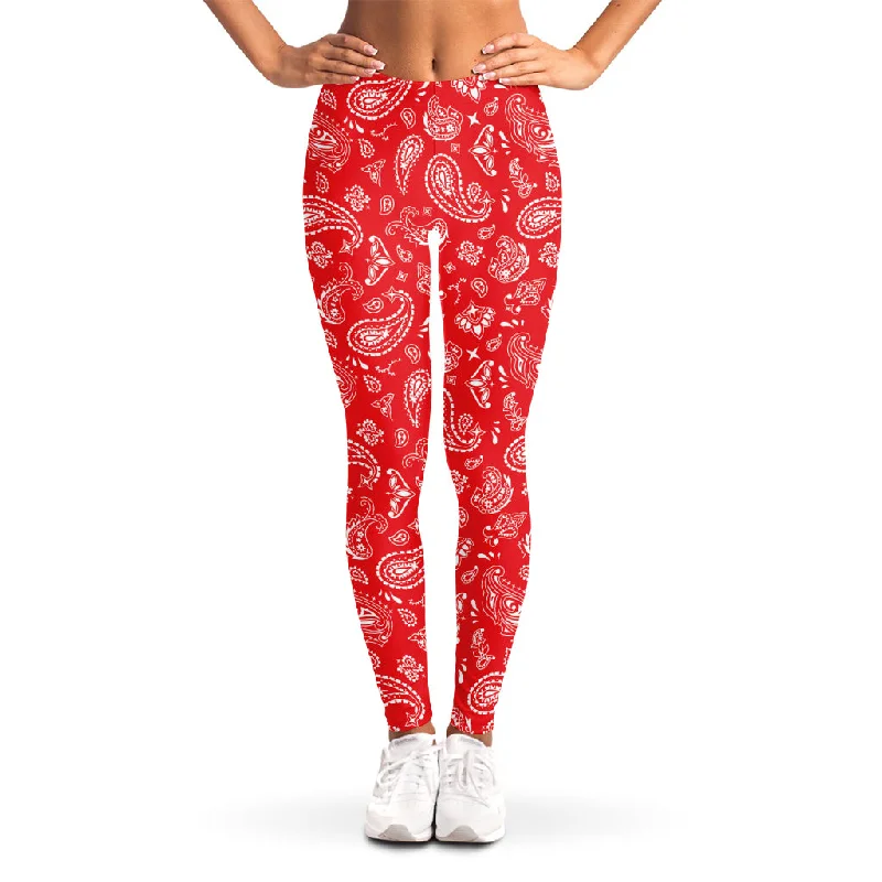 Red Paisley Bandana Pattern Print Women's Leggings