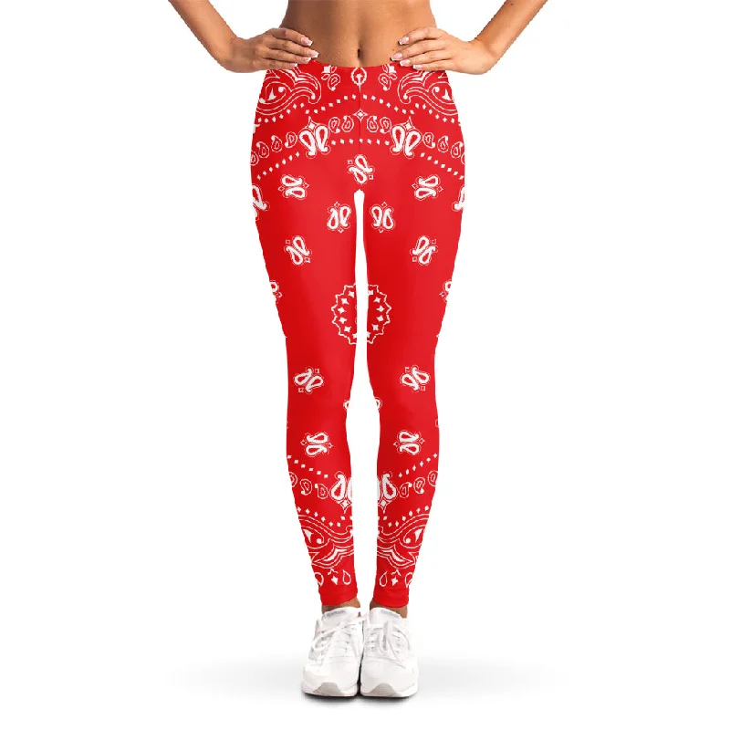 Red Paisley Bandana Print Women's Leggings