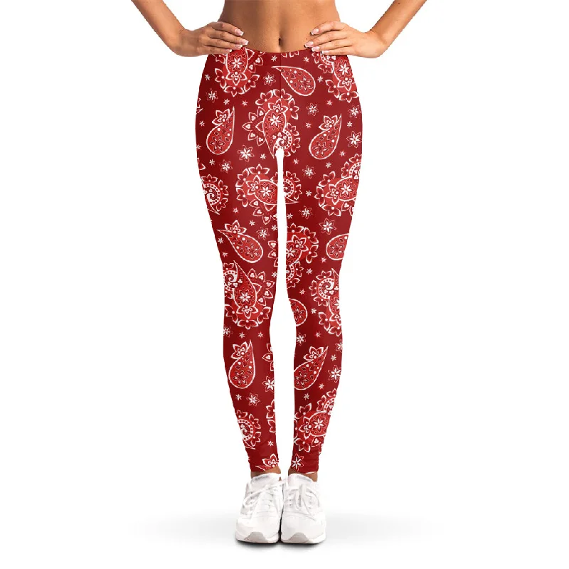 Red Paisley Pattern Print Women's Leggings