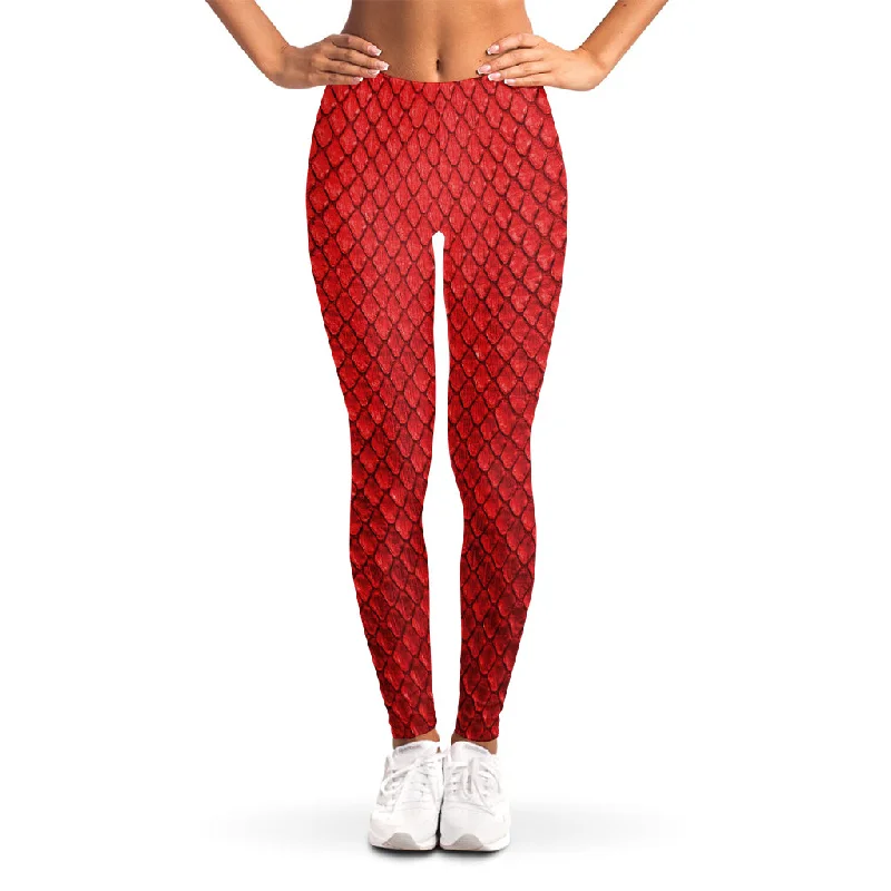 Red Python Snakeskin Print Women's Leggings