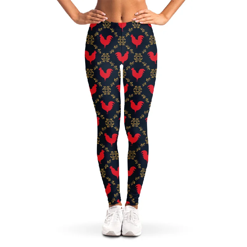 Red Rooster Pattern Print Women's Leggings