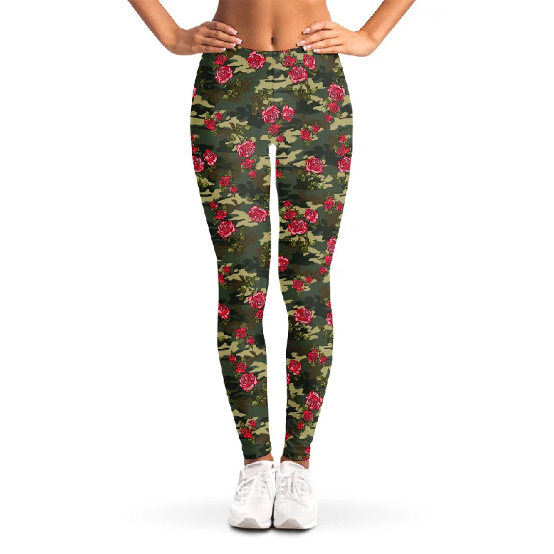 Red Rose Flower Camouflage Print Women's Leggings