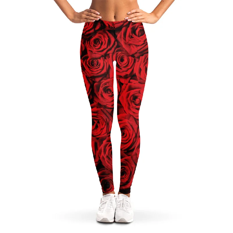 Red Rose Print Women's Leggings