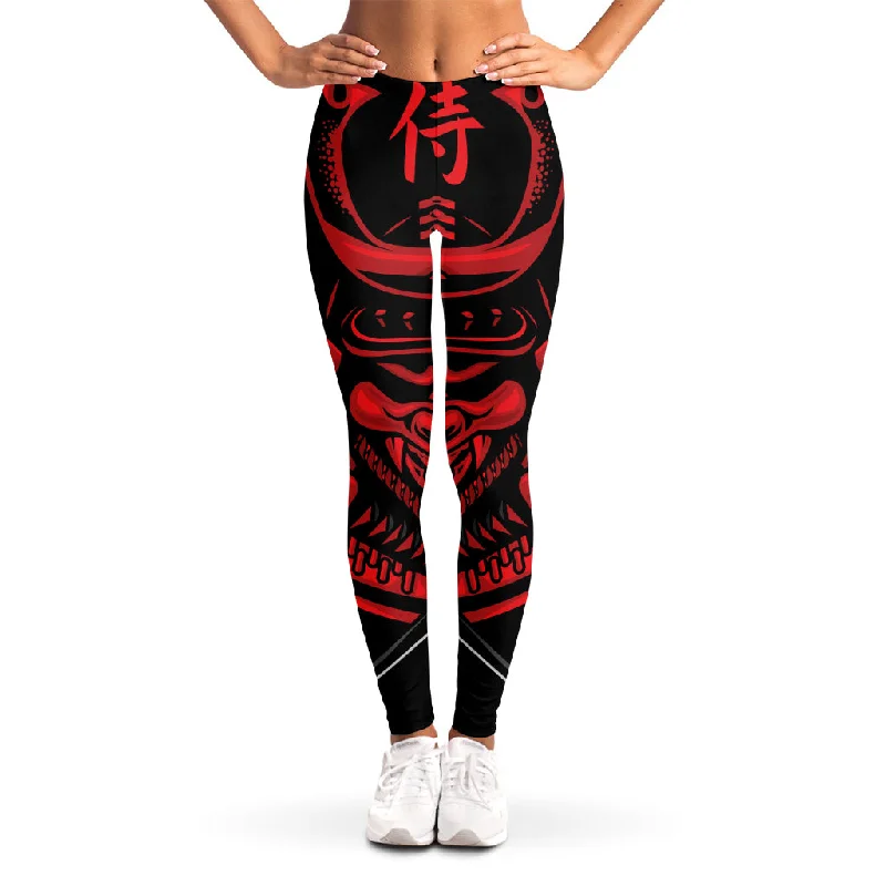 Red Samurai Mask Print Women's Leggings