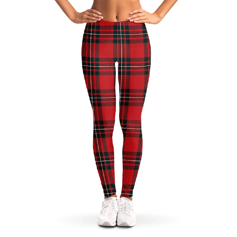 Red Scottish Tartan Pattern Print Women's Leggings