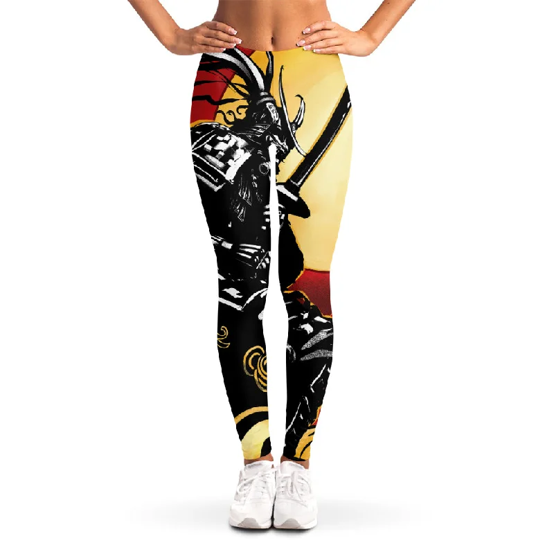 Red Sky And Golden Sun Samurai Print Women's Leggings