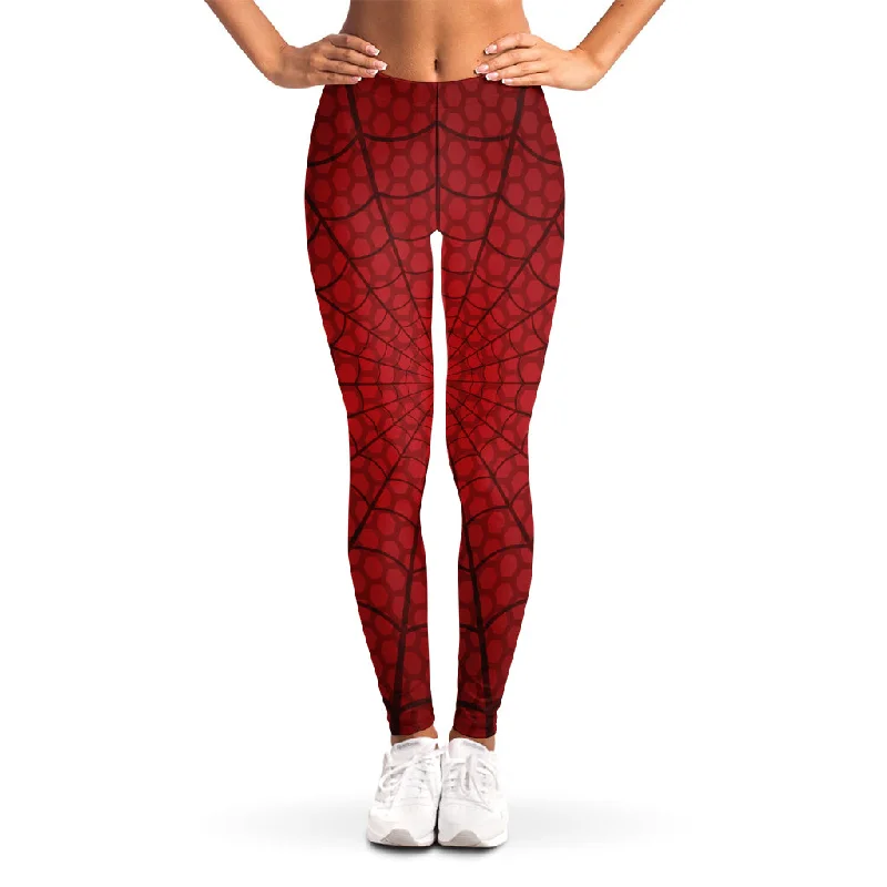 Red Spider Web Print Women's Leggings