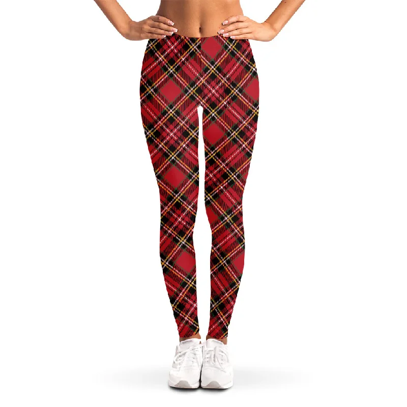 Red Stewart Tartan Pattern Print Women's Leggings