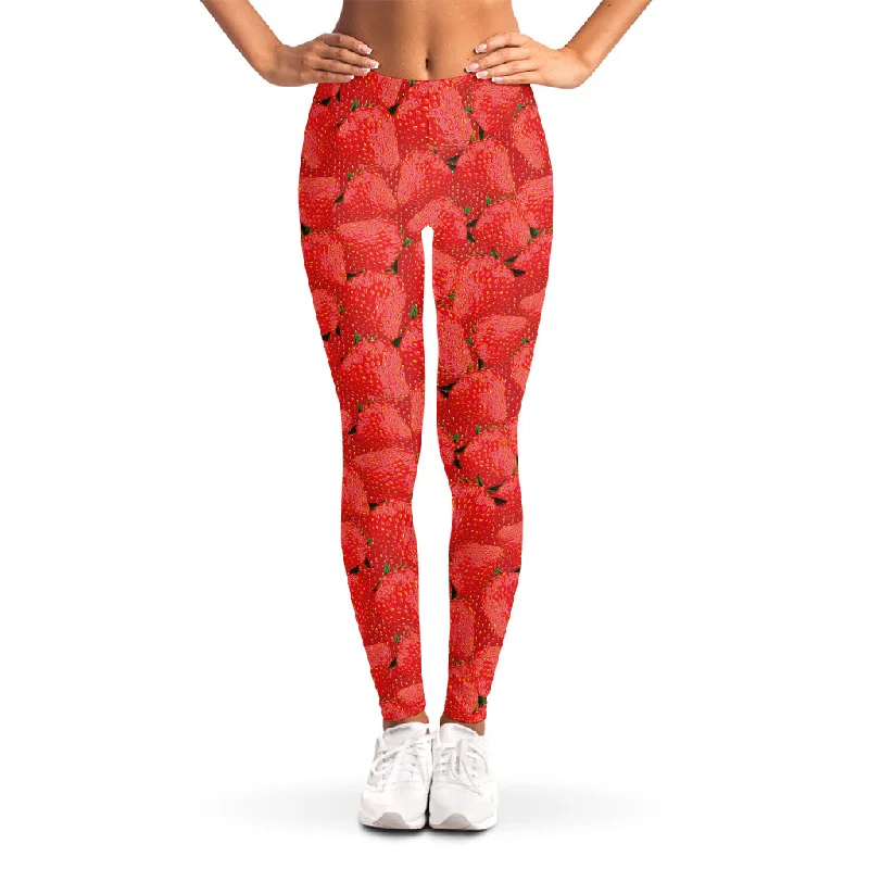 Red Strawberry Pattern Print Women's Leggings