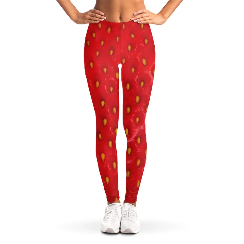 Red Strawberry Print Women's Leggings