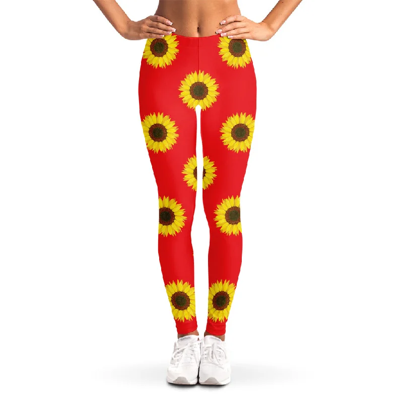 Red Sunflower Pattern Print Women's Leggings