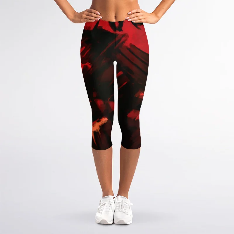 Red Sunset Samurai Print Women's Capri Leggings