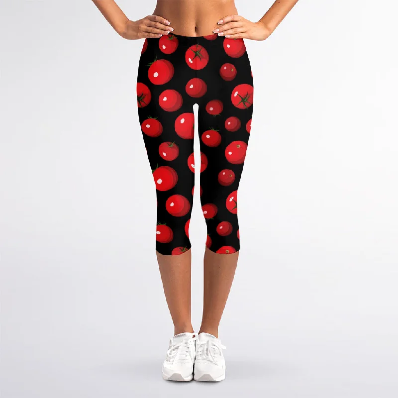 Red Tomato Pattern Print Women's Capri Leggings