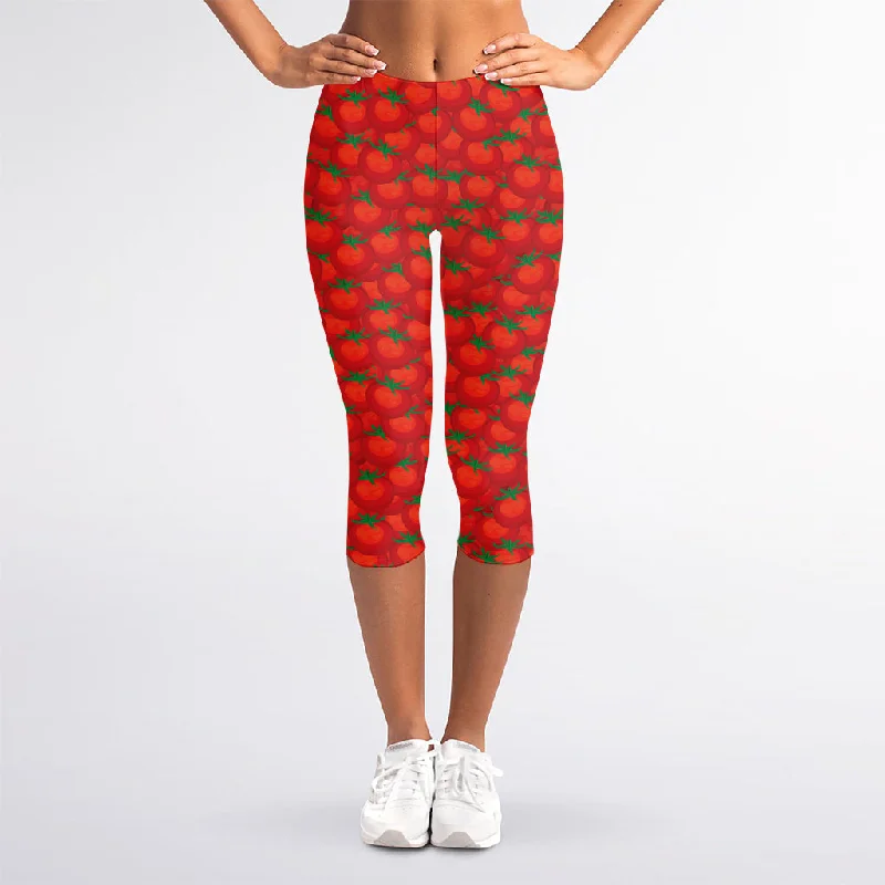 Red Tomatoes Pattern Print Women's Capri Leggings