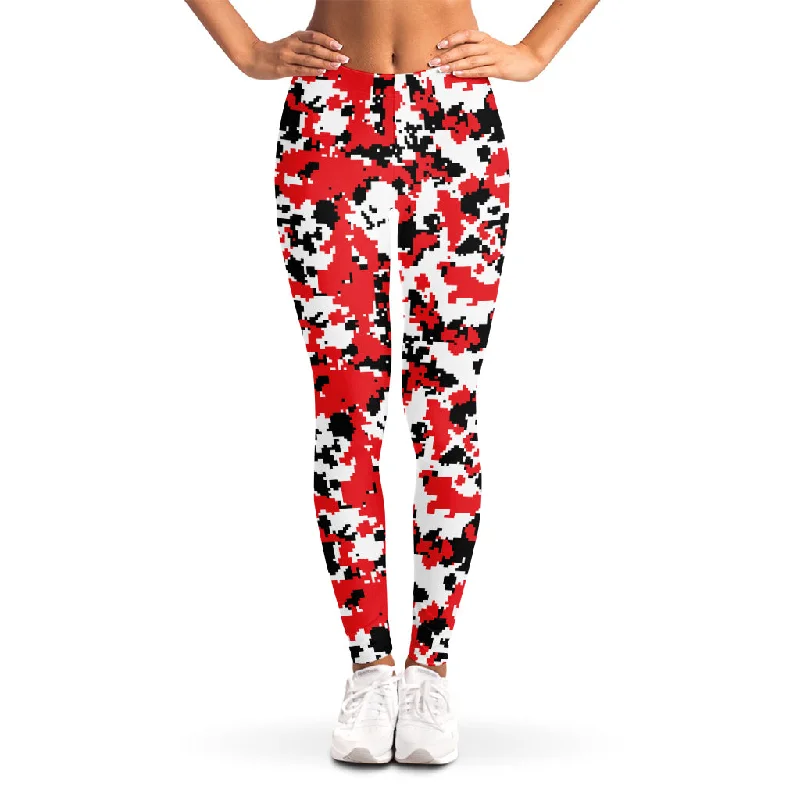 Red White And Black Digital Camo Print Women's Leggings