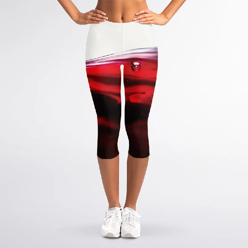 Red Wine Print Women's Capri Leggings